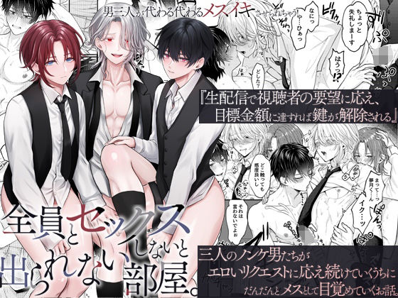 全員とセックスしないと出られない部屋。男三人が代わる代わるメスイキさせられちゃう！