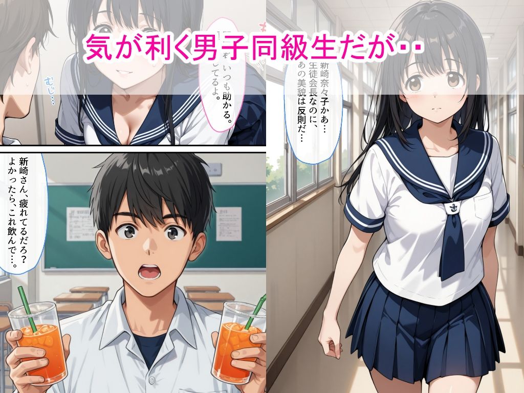 【スマホ快適版】セーラー服生徒会長を同級生が媚●入りジュースで支配して辱め中出しをした話 - サンプル画像 1