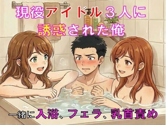 現役アイドル3人に誘惑された俺。一緒に入浴、フェラ、乳首責め